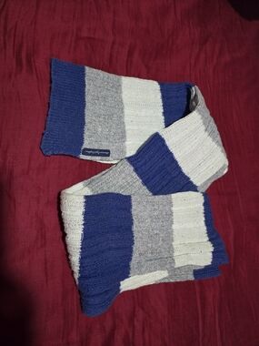 American Eagle Outfitters Blue Gray White Striped Knit Scarf